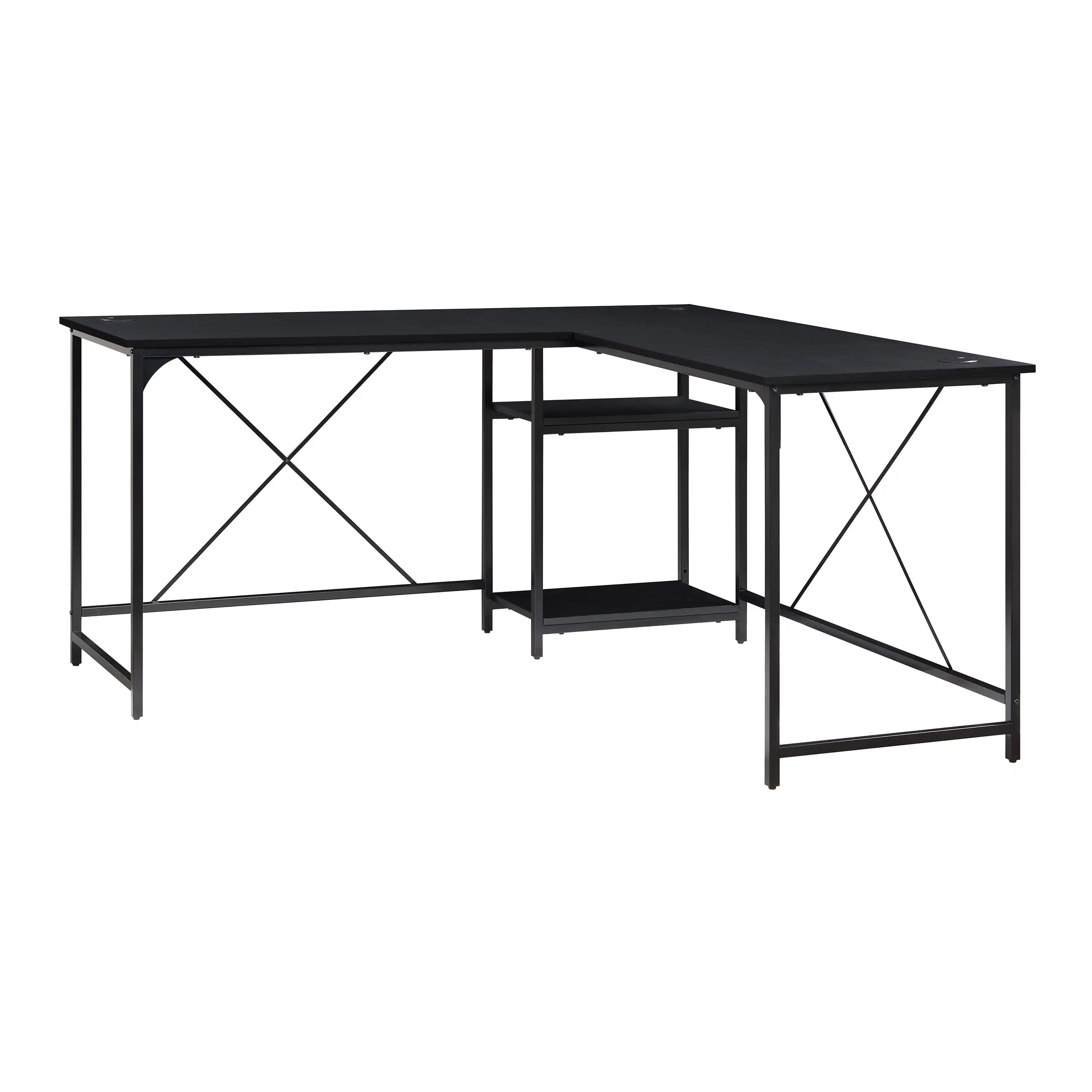 Two-Way Convertible Desk with Lower Storage Shelf, Charcoal Finish and Black Metal Frame