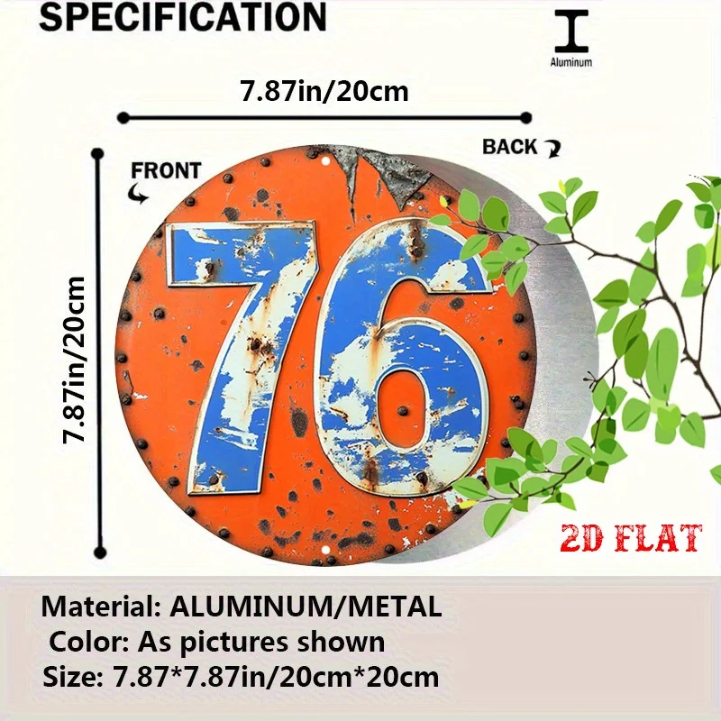 2D Flat, 1pc Vintage Aluminum Metal Sign - Orange with Blue and White 