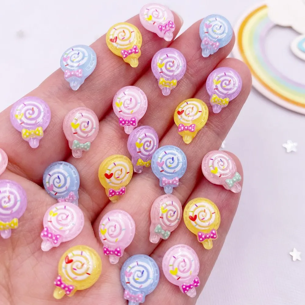 50pcs Resin Colorful Mini Kawaii Bow LOVE Candy Lollipop Art Nail Flatback Rhinestone Applique DIY Wedding Scrapbook Decor SL747