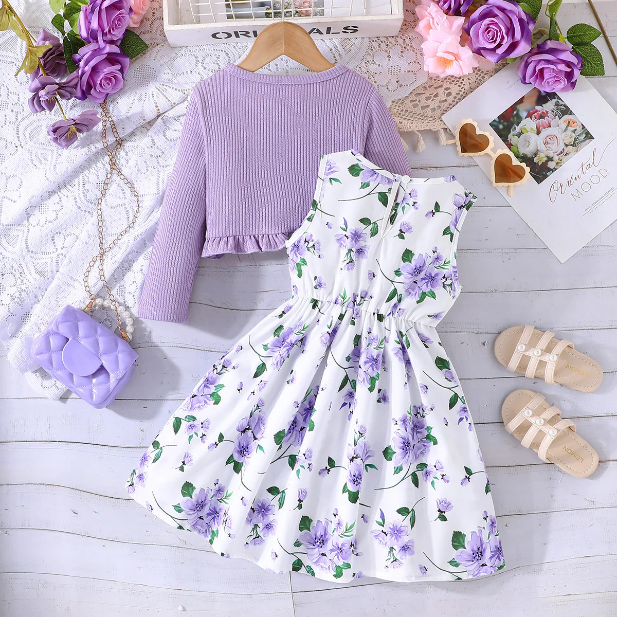 Little Girls Autumn/Winter Floral Printer Birthday Party Graduation Ceremony Holiday Dress+Cape