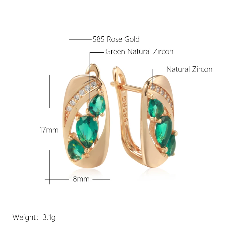 Wbmqda New 585 Rose Gold Color Earrings Ring For Women Unusual Green Natural Zircon Ethnic Bride Vintage Wedding Jewelry Sets