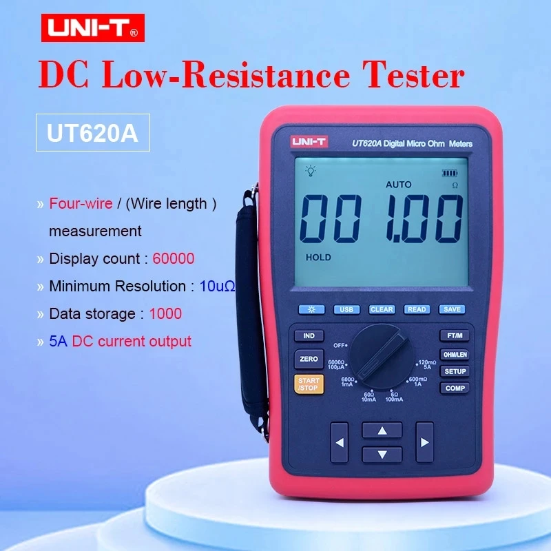 UNI-T UT620A 60000 Counts Digital Micro Ohm Meter Resistance Meter 6.0000K Ohm With High/Low Limit Alarm USB and Back Light