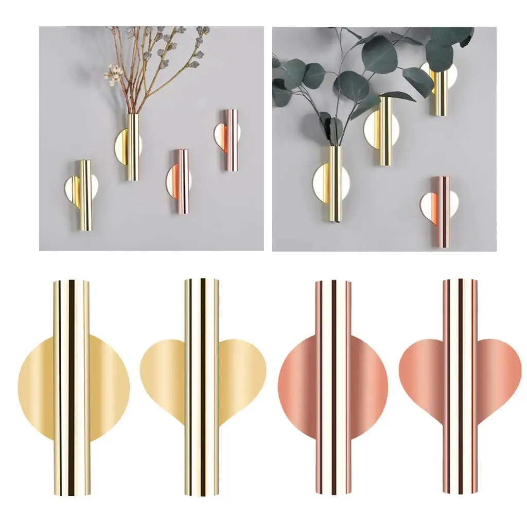 Metal Vase Wall-mount Flower Tube Holder for Home Decor Modern Room Decoration Luxury Flower Display Centerpieces
