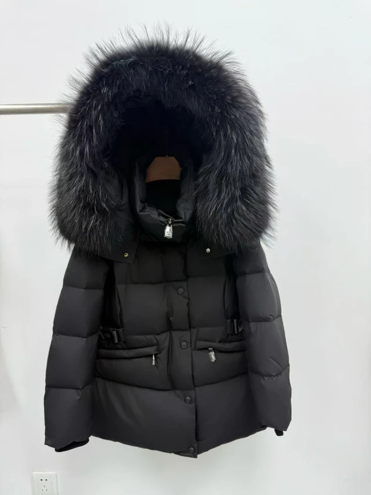 OFTBUY Fur Jacket Hooded Warm White Goose Down Coat Casual Autumn Winter Thick Natural Raccoon Fur Real Fur Outerwear Women