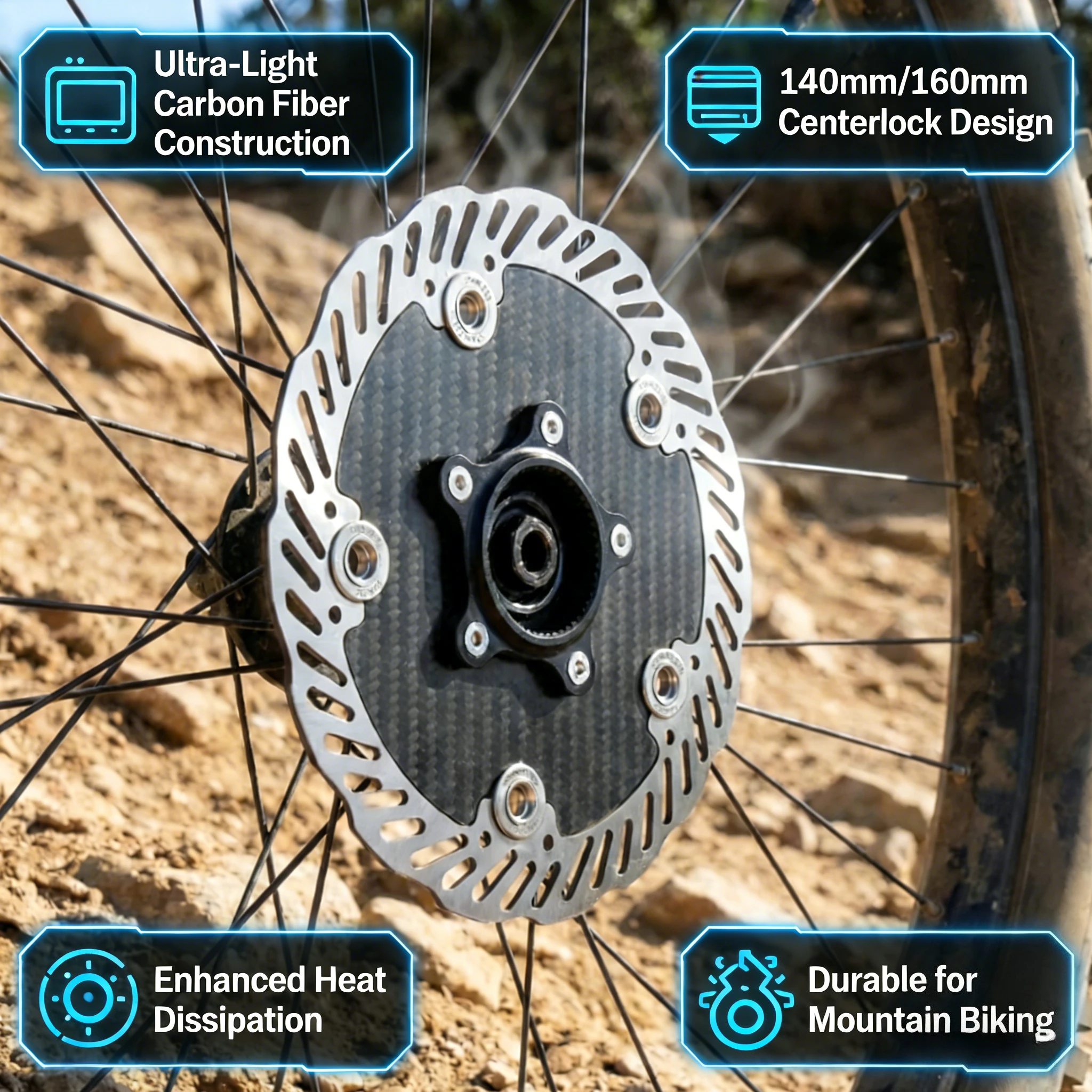 

Ultra-Light MTB Brake Rotor | 140/160mm Centerlock Carbon Fiber Floating Cycling Component