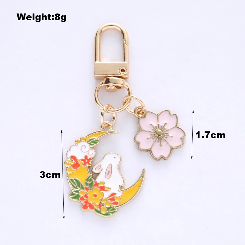 Mode Niedlichen Mond Kirsche Kaninchen Schlüsselbund für Frauen Süße Cartoon Emaille Gold Farbe Schlüssel Kette Tasche Auto Schlüssel Dekoration Mädchen Geschenk – Detail 6