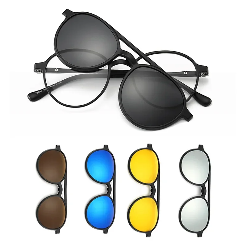 23XXA Vintage Round Polarized Clip On Sunglasses Men Women Magnetic Clips Eyewear Eyeglass Optical Frame Night Vision Glasses