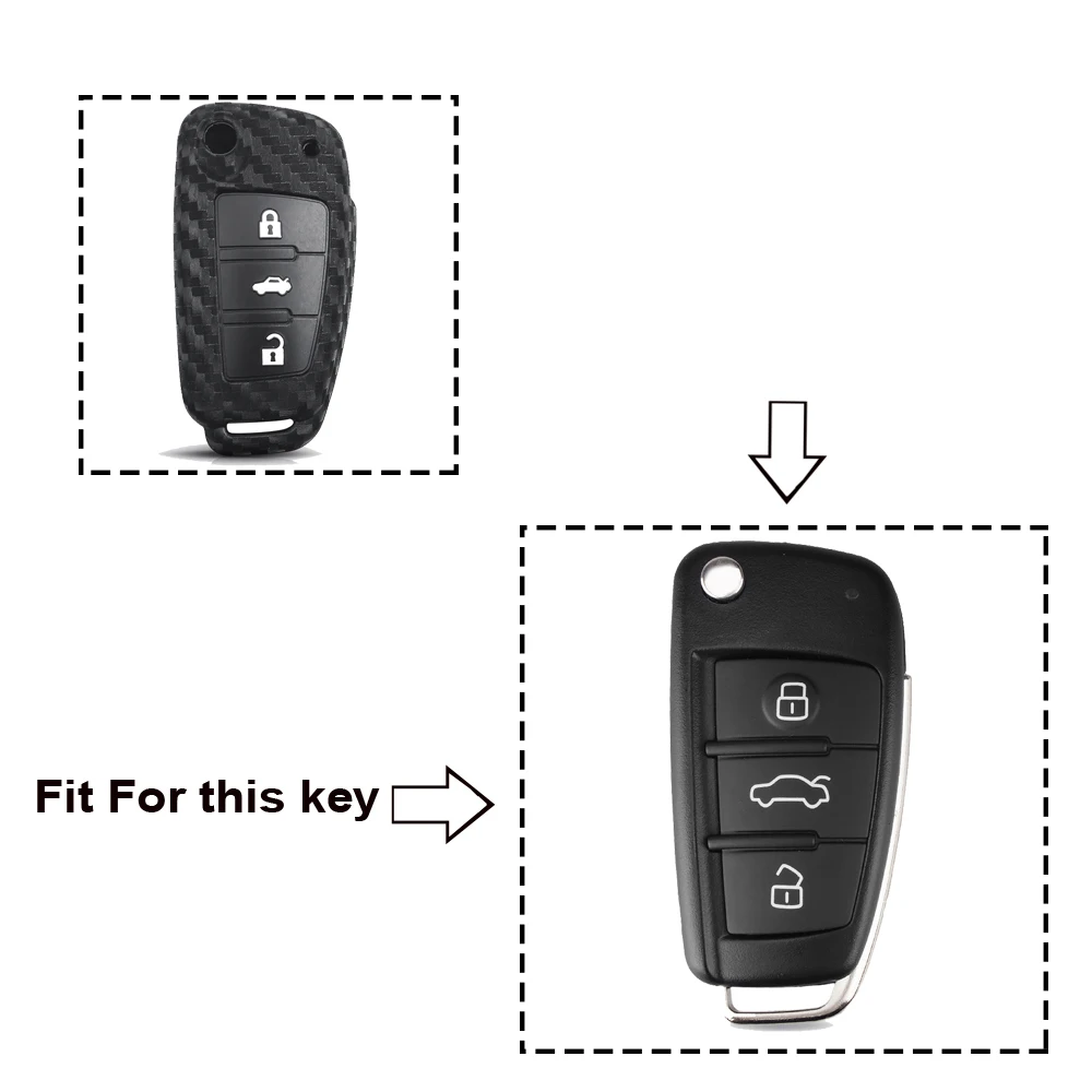 KEYYOU For Audi Sline A3 A5 Q3 Q5 A6 C5 C6 A4 B6 B7 B8 TT 80 S6 Carbon Fiber Silicone Key Case Key Protector Cover 3 Buttons
