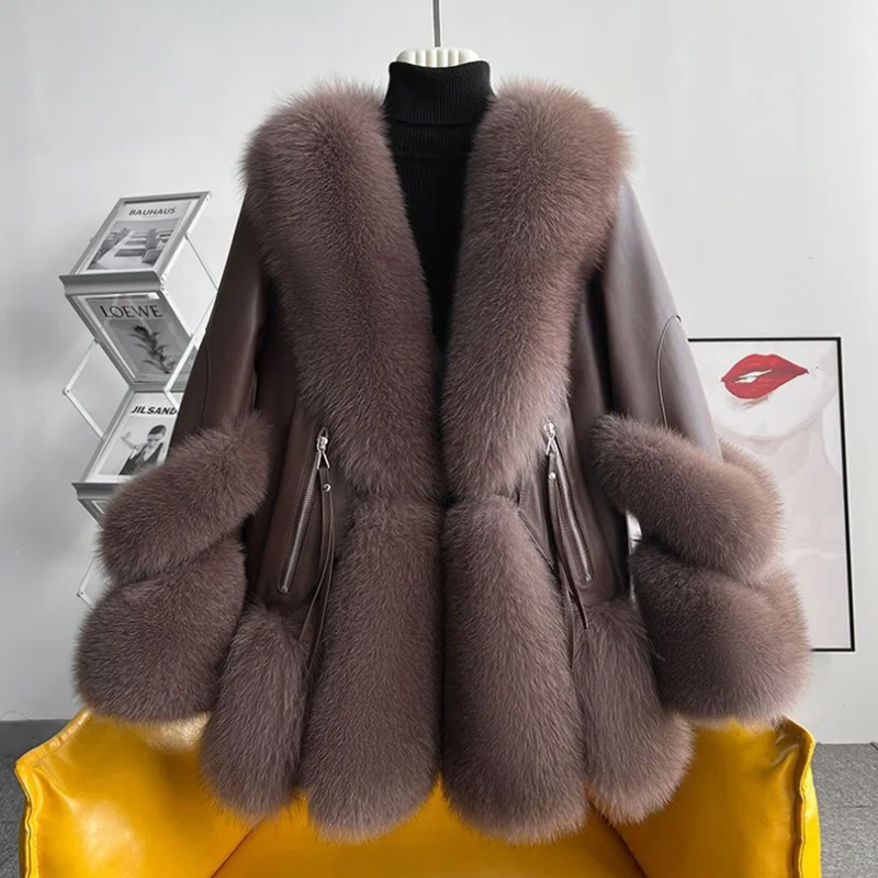 Fur-Like Plush Jacket for Women, Warm Overcoat, Fox Fur Padded Parka, Female Outwear, Stitching Coat, Autumn Winter, New, 2023