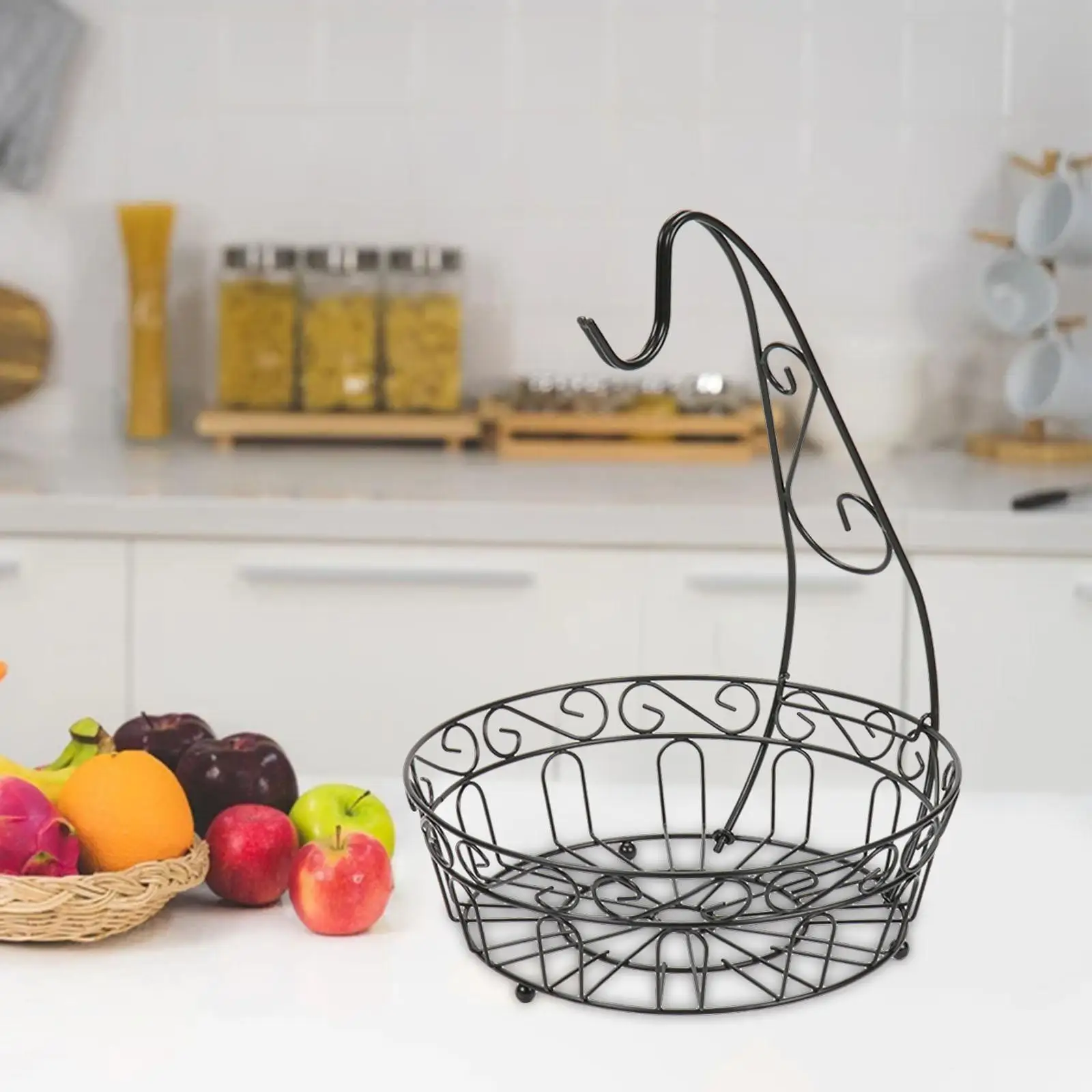 Iron Fruit Basket with Banana Holder for Fruit and Vegetables Open Design