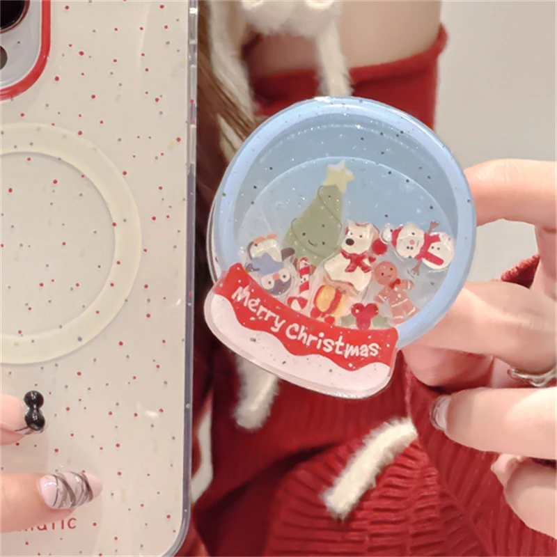 Cute Quicksand Christmas Cartoon Magnetic Holder Grip Tok Griptok Phone Stand Support For iPhone 16 15 For Pad Magsafe Smart Tok view 4