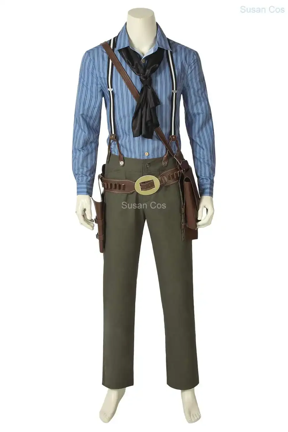 Arthur Morgan Cosplay Accessories Utility Belt With Bags Game RDR2 Same Style Jacket Western Denim Brown Jacket Blue Shirt Hat