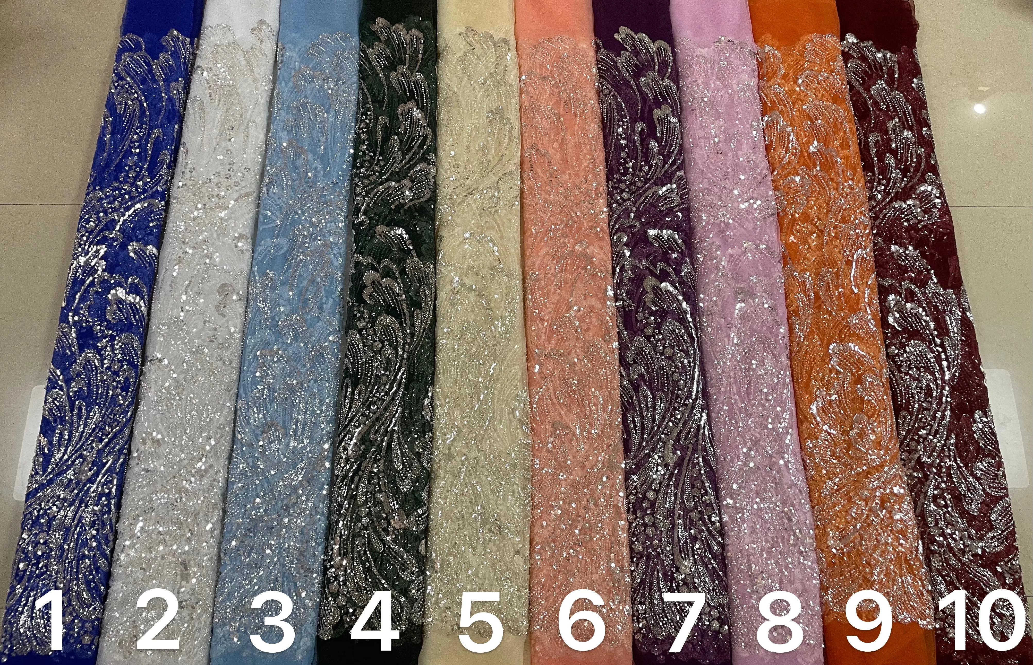 Luxury Beads Sequence African Lace Fabric 5 Yards 2022 High Quality French Tulle Sequins Nigerian Asoebi Wedding Fabrics Sewing