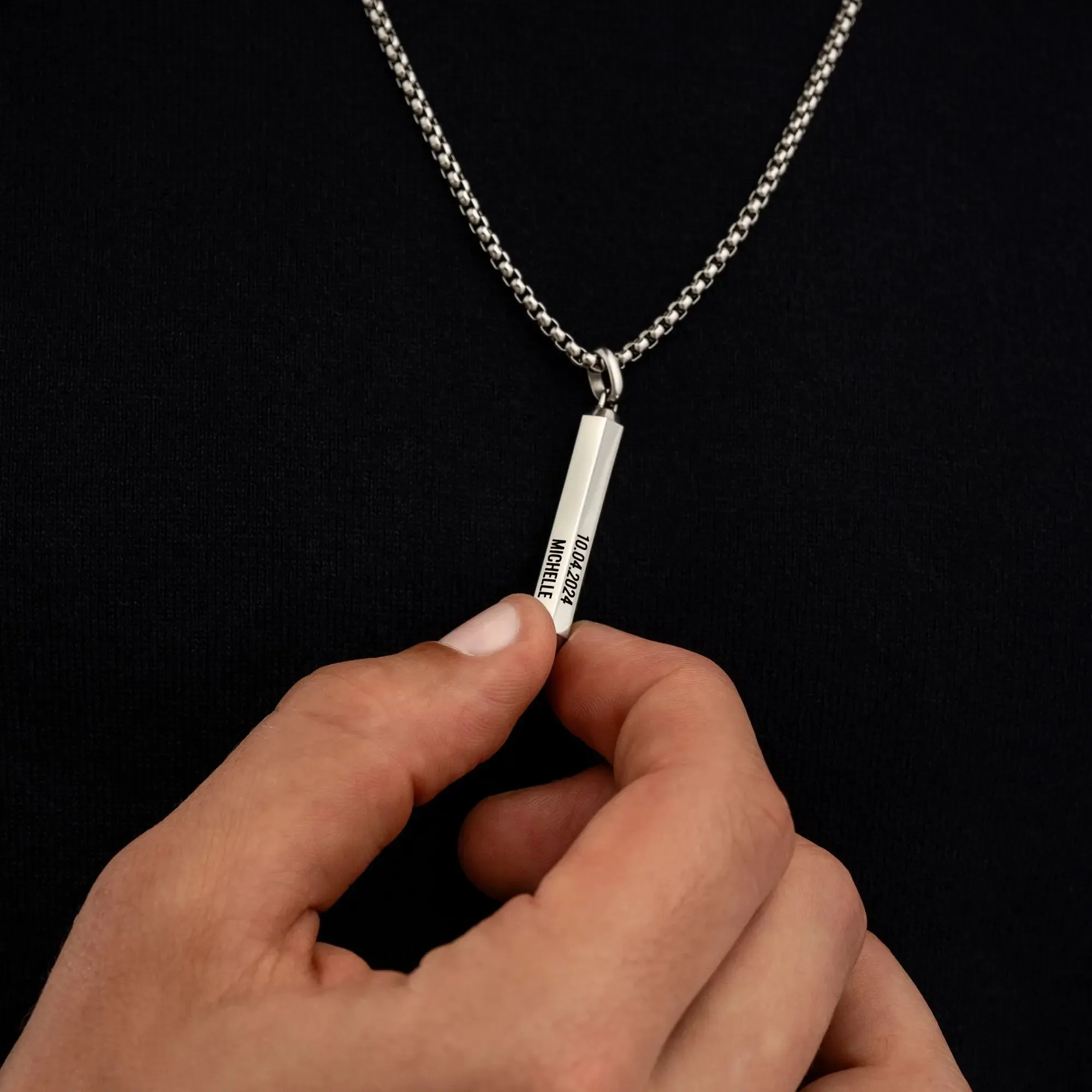 Personalized 3D Engraved Name Hexagon Bar Necklace Stainless Steel Punk Hip Hop Pendant Custom Name Gift for Boyfriend Husband view 2