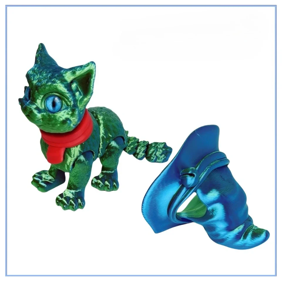 3D-gedruckte magische Katzenfigur, Spielzeug für Erwachsene, Kinder, Geschenk, realistisches Gelenk, beweglicher Hexenhut, Katzenornament, Tiermodell, Zappelspielzeug