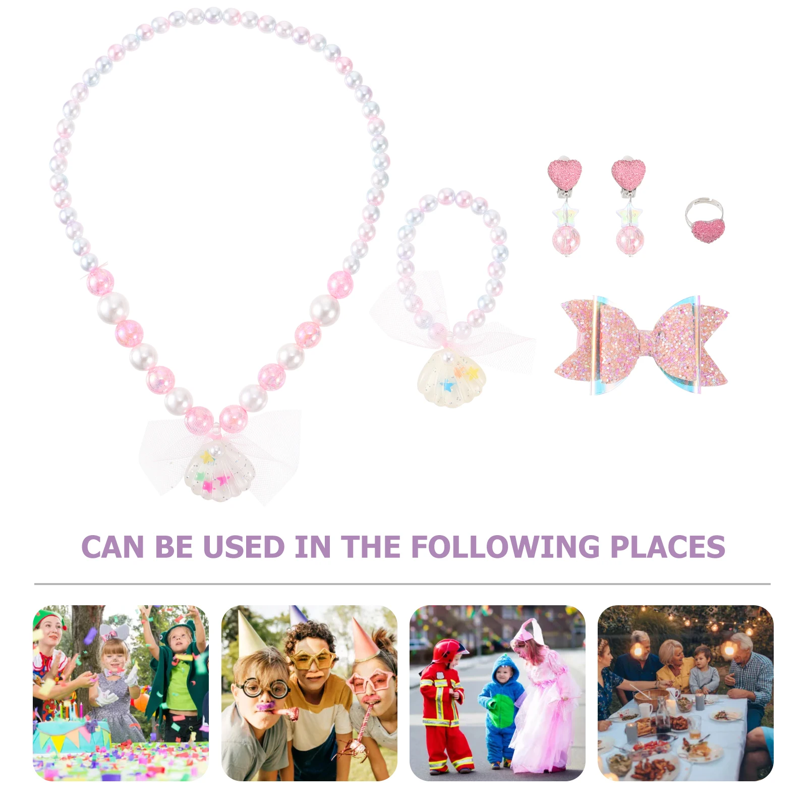 

6 Pcs/ Shell Pearl Necklace Bracelet Set Kid Jewelry Children Kids Jewelries Ring Hand Chain Plastic Girls Gift