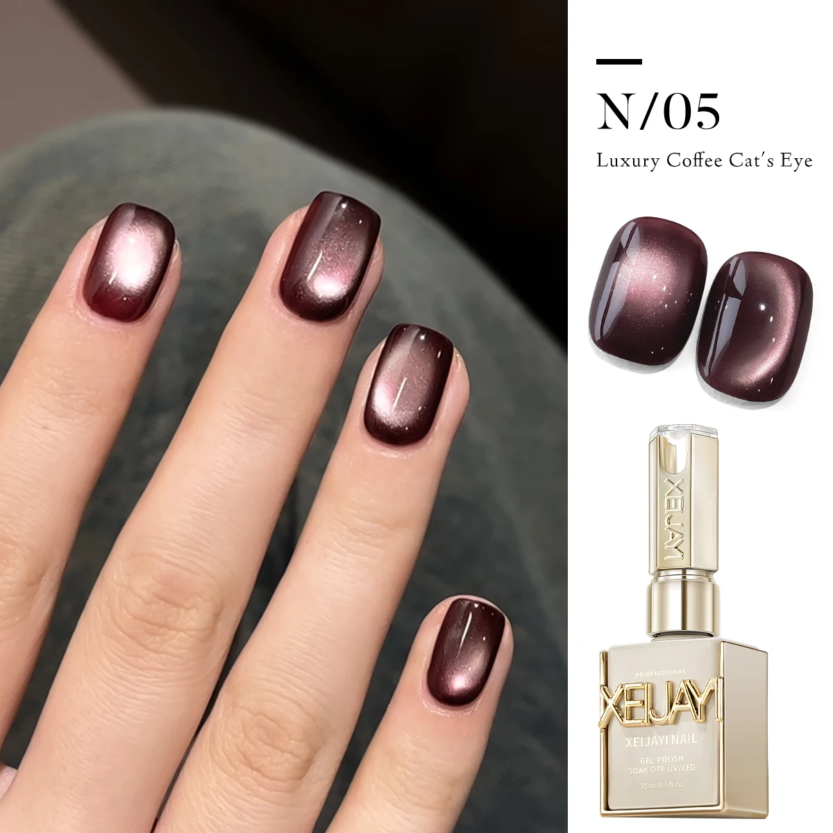 15 ml 6 Kleuren Luxe Koffie Cat's Eye Nagel Gel Polish Set met Losweken UVLED Cat Eye Gel polish Manicure Nail Art Kit