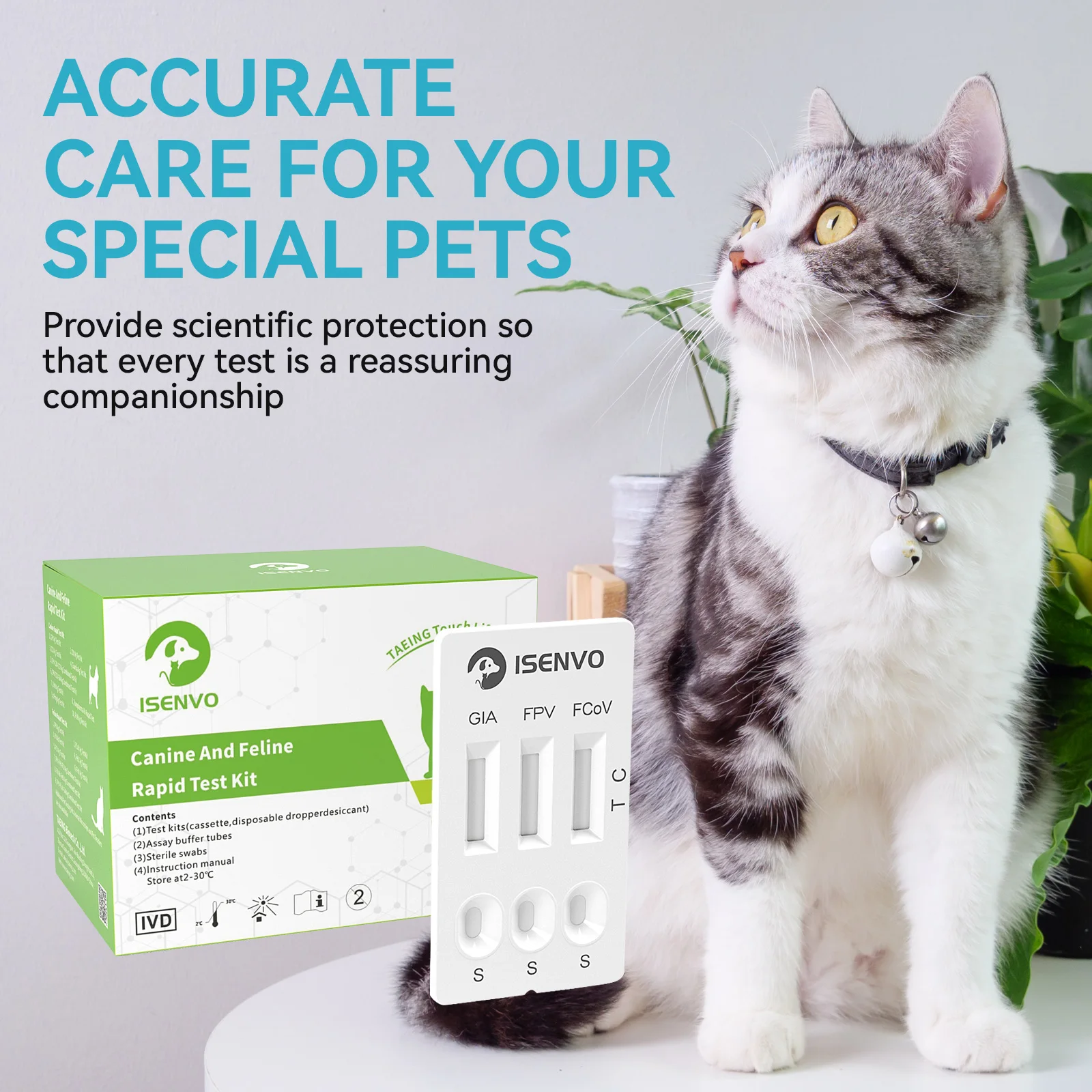 20Pcs- FPV+FCOV+GIA FPV Feline  Panleukopenia Coronavirus Giardia  Three-in-One Home Test Kit