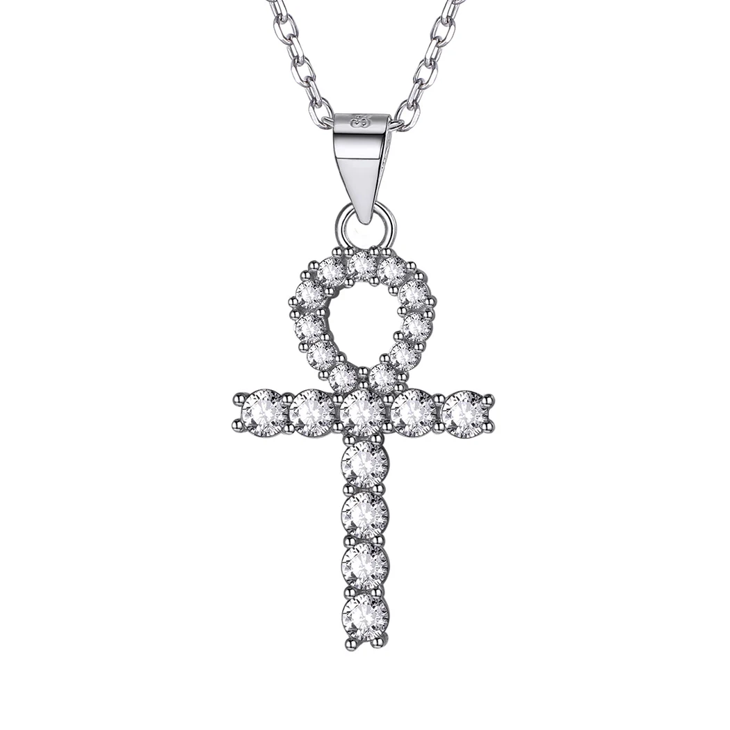 

Ankh Cross Necklace for Women Sterling Silver Cubic Zirconia Egyptian Jewelry African Jewelry