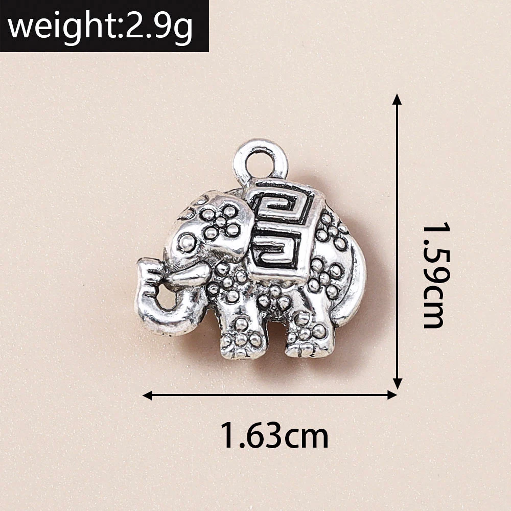 Leslie 10 Stück/Set 16*16mm Trendige Metall-Elefanten-Anhänger für Armbänder Halsketten Legierung Tier-Charms DIY Schmuckzubehör – Detail 1