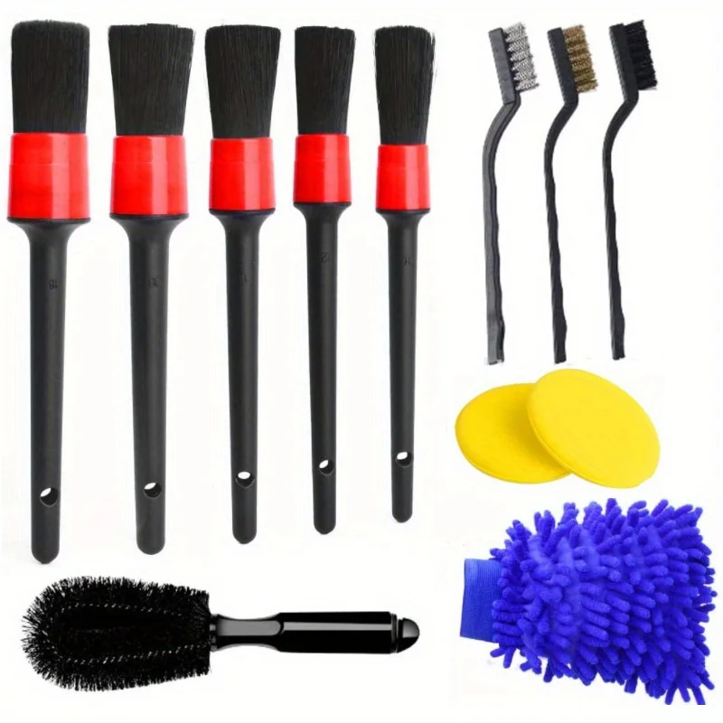 12pcs car interior detail brush set - soft round head brush suitable for air conditioning crevices and hard to reach areas