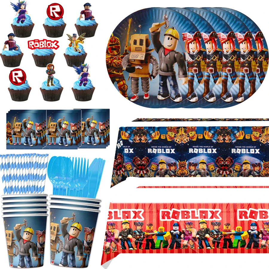 

Roblox украшения для дня рождения, воздушные шары, одноразовая посуда для детей, товары для вечеринок для мальчиков, наклейка для детского душа, браслет, игрушка в подарок