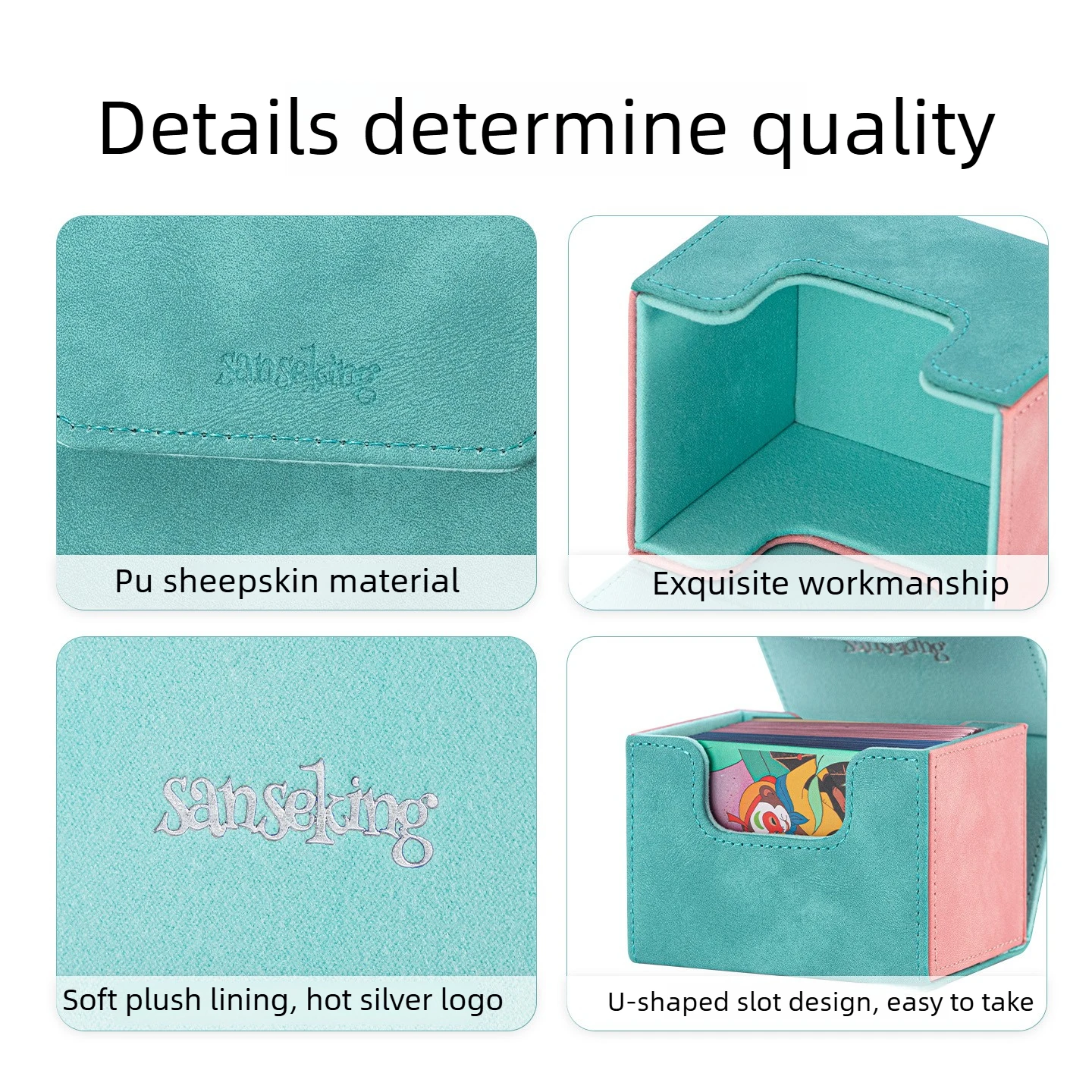 Sanseking 100+ Color Block PU Side-Loading Single Grid Deck Box, Card Storage Case for Pokemon PTCG Yu-Gi-Oh One Piece