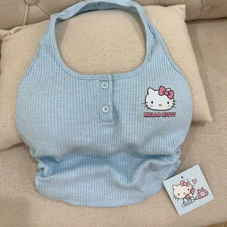 Hello Kitty Crop Tank Kawaii Top Summer Camisole Cute Sanrio Anime Y2K Sexy Backless Knitted Underwear Girl with Chest Pad Gift