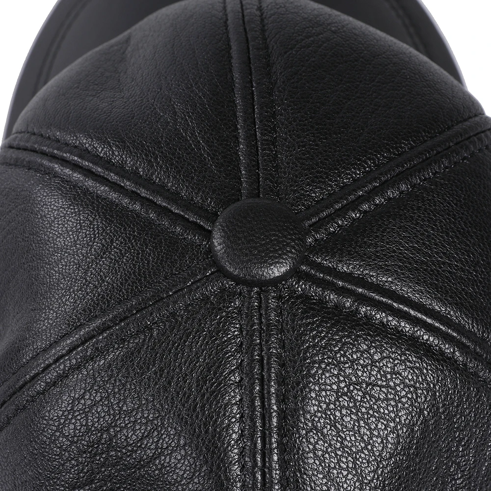 BOONJOVIA Unisex Genuine 100% Premium Goatskin Leather Baseball Cap Women and Men Real Leather Hat Cotton Lined Adjustable Black