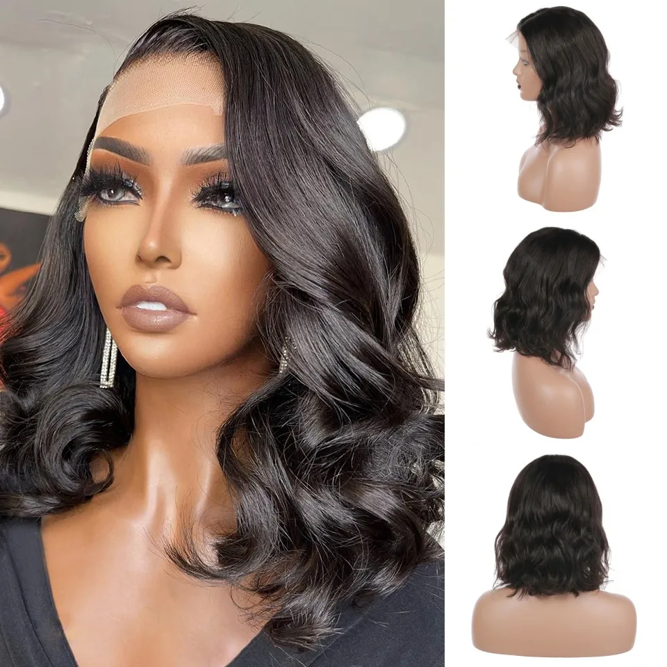 

200 Density Wavy Short Bob Silk Top Lace Frontal Human Hair Wigs Pre Plucked Brazilian Lace Closure Bob Cut Wig With Baby Hair