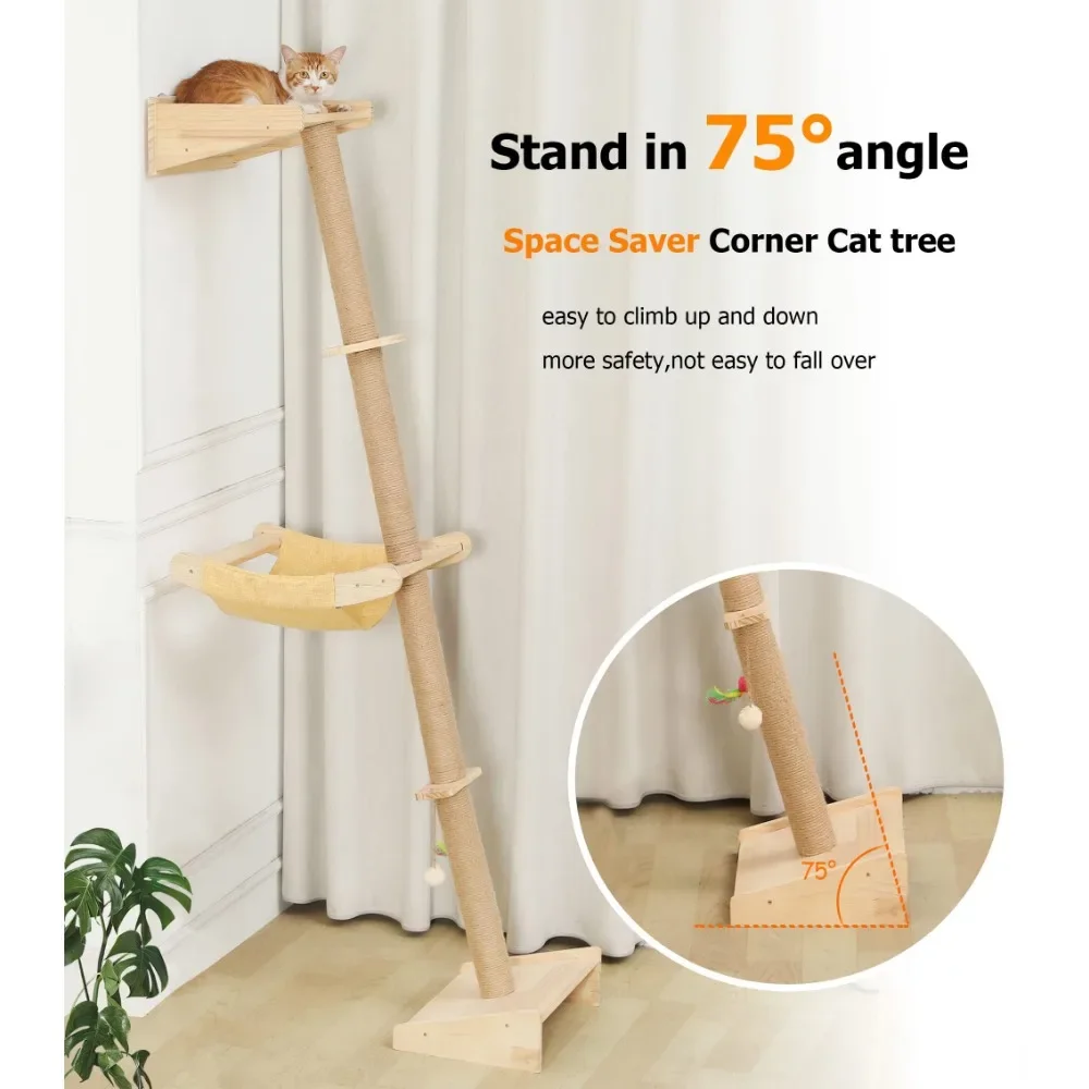 2023 New Wall Cat Tree with Hammock, Cat Wall Furniture Lean Against Wall Cats Climbing Tower