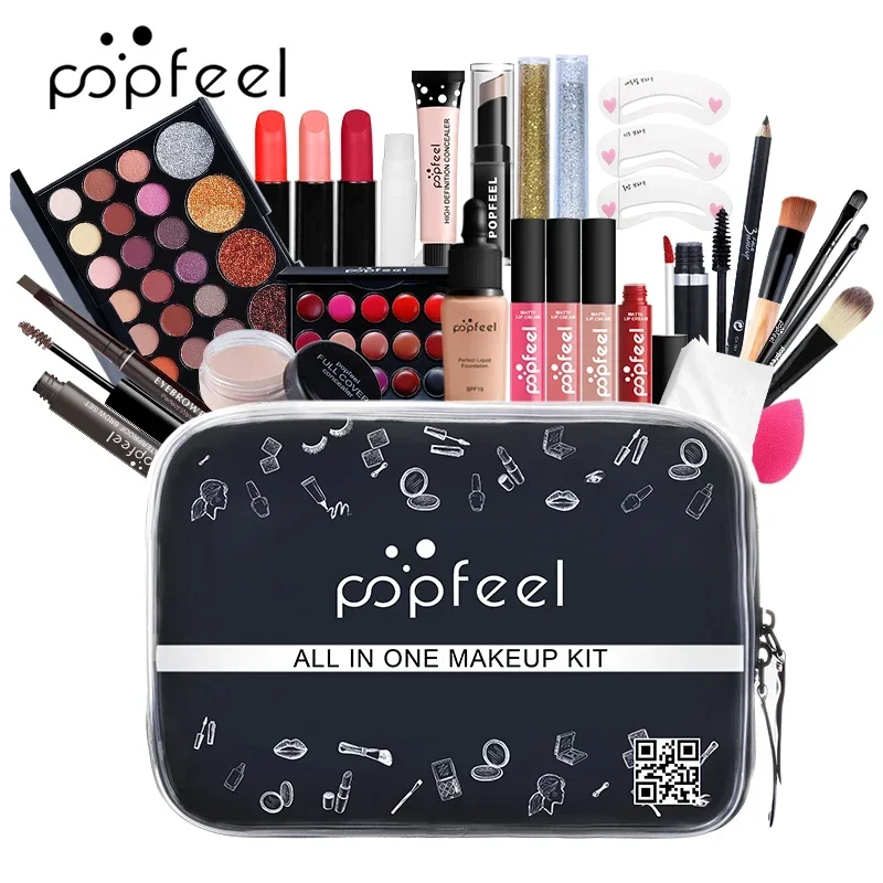 TODO EN UNO Juego completo de maquillaje facial Sombra de ojos Brillo de labios Delineador de ojos Pincéis de maquillaje Bolsa de cosméticos Productos de maquillaje