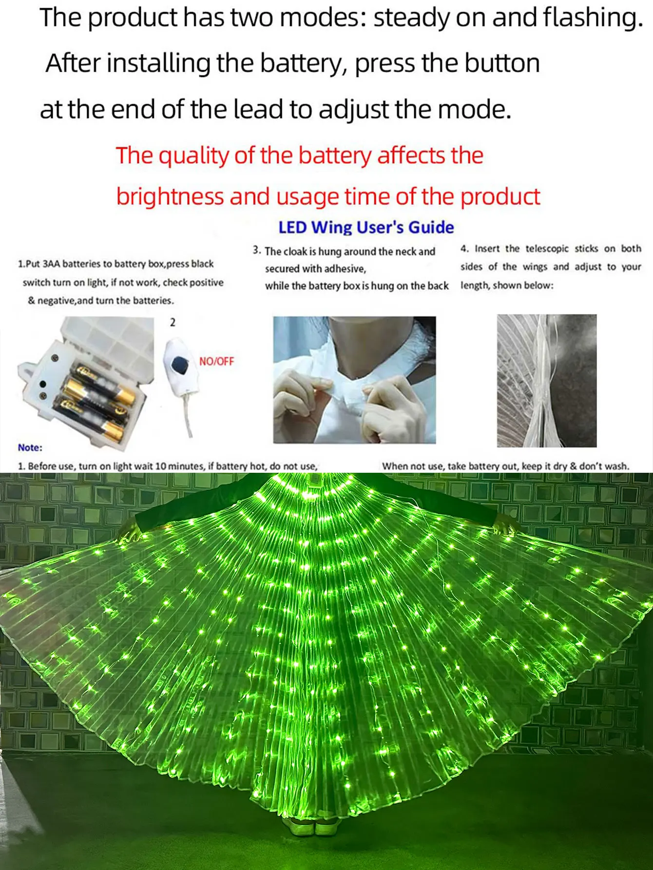 Groene LED-feestdecoratie rekwisieten, decoratieve vleugels van St. Patrick's Day, danscape (verkocht zonder batterijen)