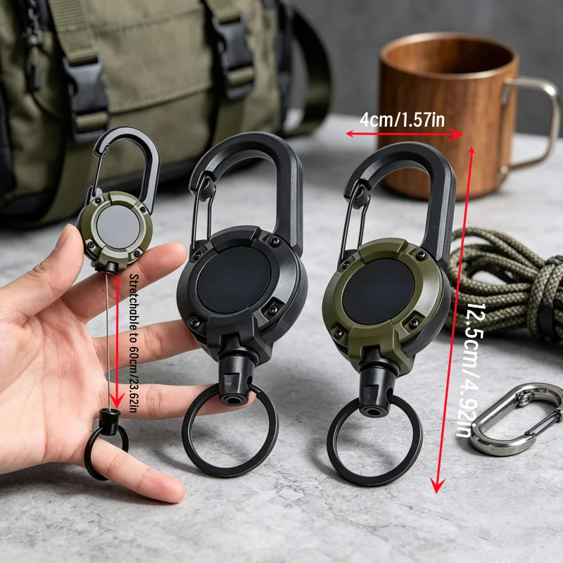 Heavy-Duty Extendable Keychain With 23.62 inch Steel Wire Rope - Tactical Climbing Buckle, Anti-Theft Multifunctional Tool
