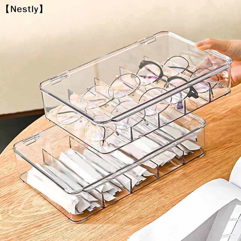Multifunctional Transparent Glasses Storage Box 5 Grids Devided Sunglass Organizer Dustproof Eyeglasses Container〔Nest〕
