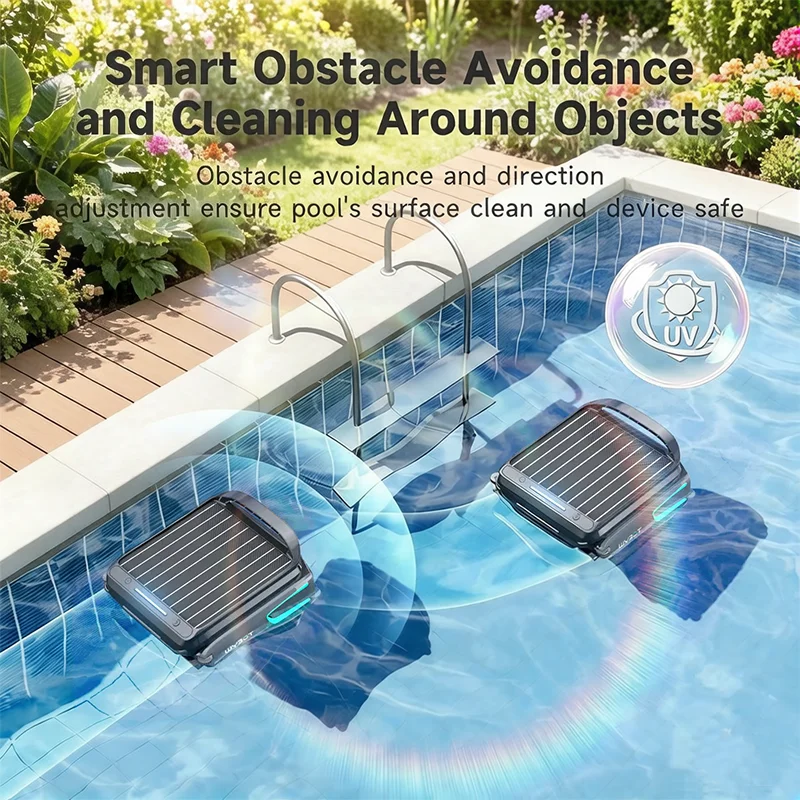 Skimmer Robot Solar Pool Cleaner with 7L Large Filter Basket, APP Control, 5200mAh Battery, Smart Obstacle Avoidance, LED Light
