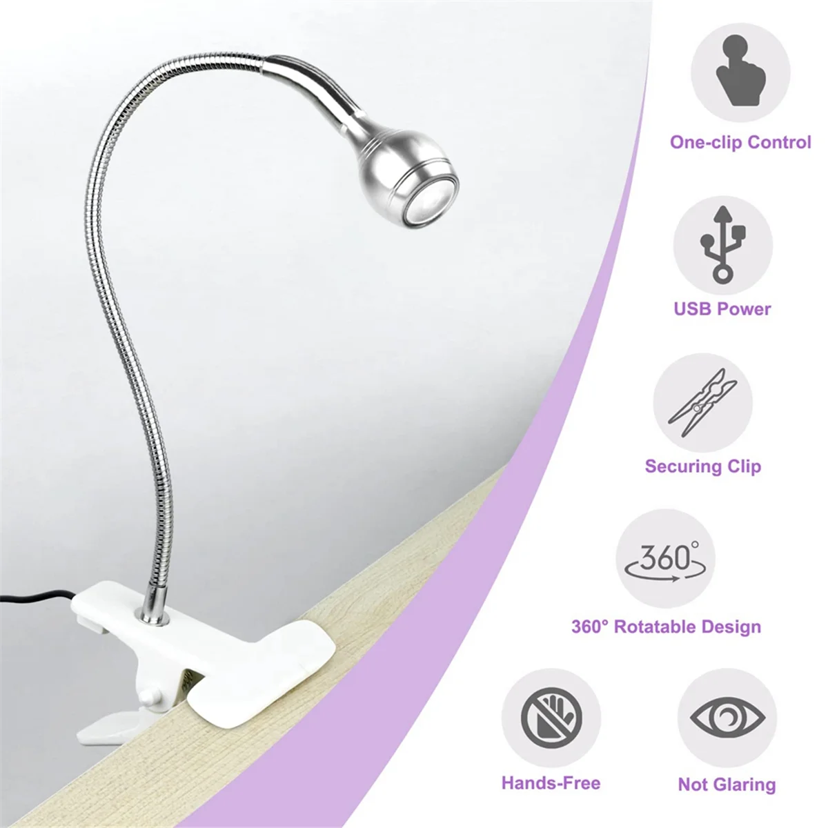 AT17 UV LED ネイルランプ - ミニ LED ネイルランプ ジェル X ランプ 爪用 固定クリップ付き 回転式 LED ライト シルバー