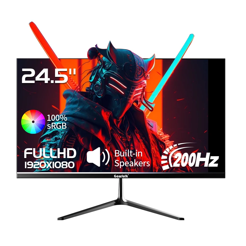 Moniteur de jeu Gawfolk 24,5 pouces incurvé 200 Hz, écran PC Full HD 1080P, moniteur d'ordinateur sans cadre à surface directe IPS avec FreeS