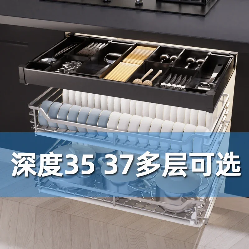 shallow depth shallow cabinet basket 304 stainless steel kitchen cabinets dishes basket double drawer buffer rail