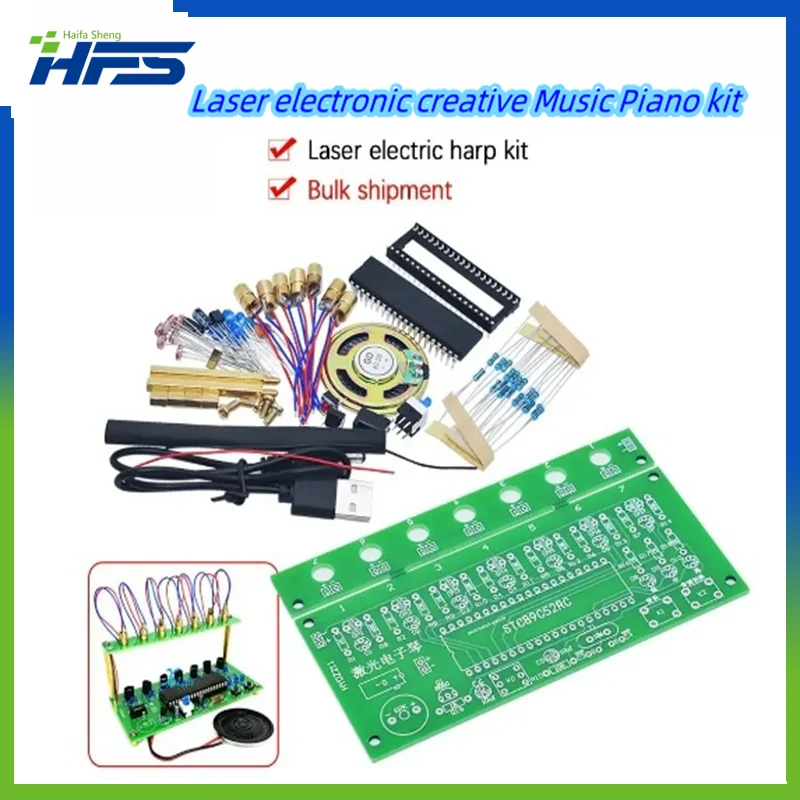 DIY Kit C51 MCU Laser Harp Kit String DIY Keyboard Kit Electronic Parts 7 Strings Electronic DIY Kit Technology Piano Music Box