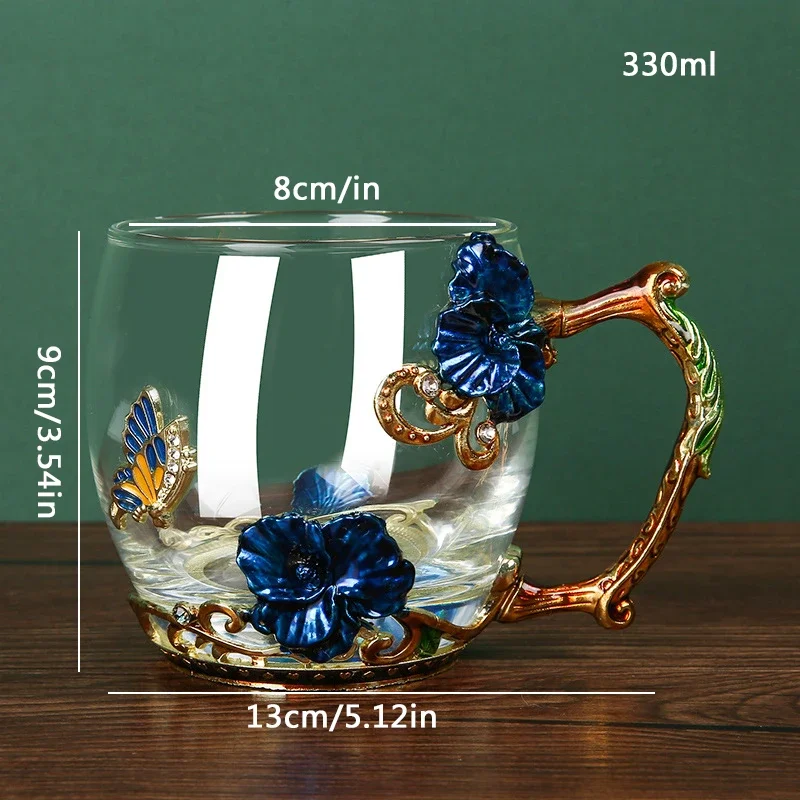 Home Living Room Creative Entry Luxury Coffee Cup Breakfast Milk Cup Stereo Flower Decoration Enamel Transparent Glass Suit