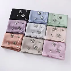 Designer diamanti raso Hijab Chiffon sciarpa donna sciarpe di seta di lusso donna turbante sciarpe di seta per le donne Bandana Hijab