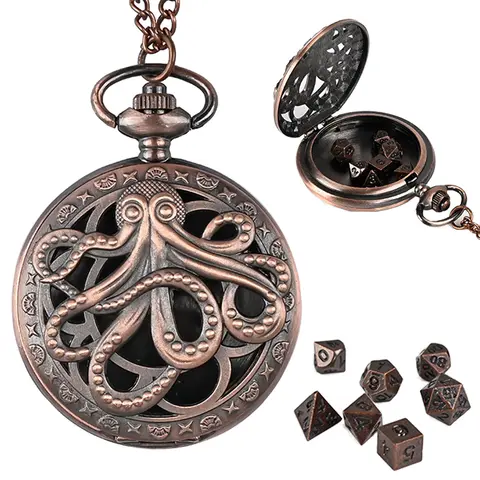 7pcs DND Mini Dice with Pocket Watch Case Set Portable Polyhedron Metal Dice Perfect for Dungeons Dragons Table RPG