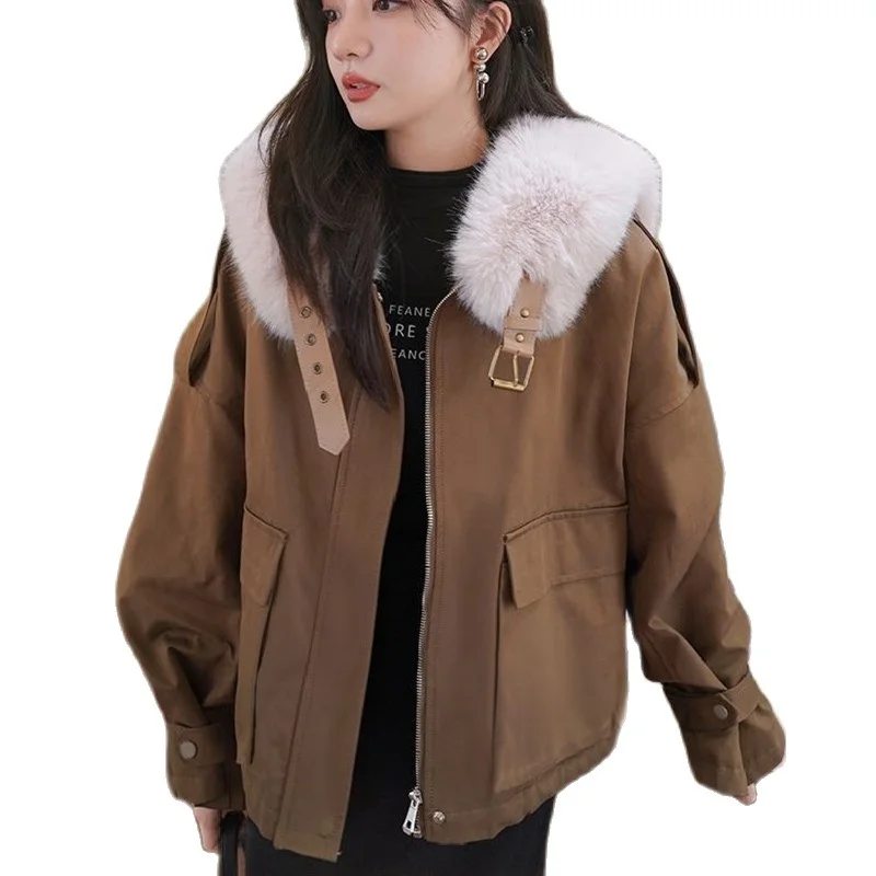 

Thick Warm Winter Jackets Loose Fleece Women Parkas New Short Coats Big Fur Collar Casual Female Outwear Fashion Trend