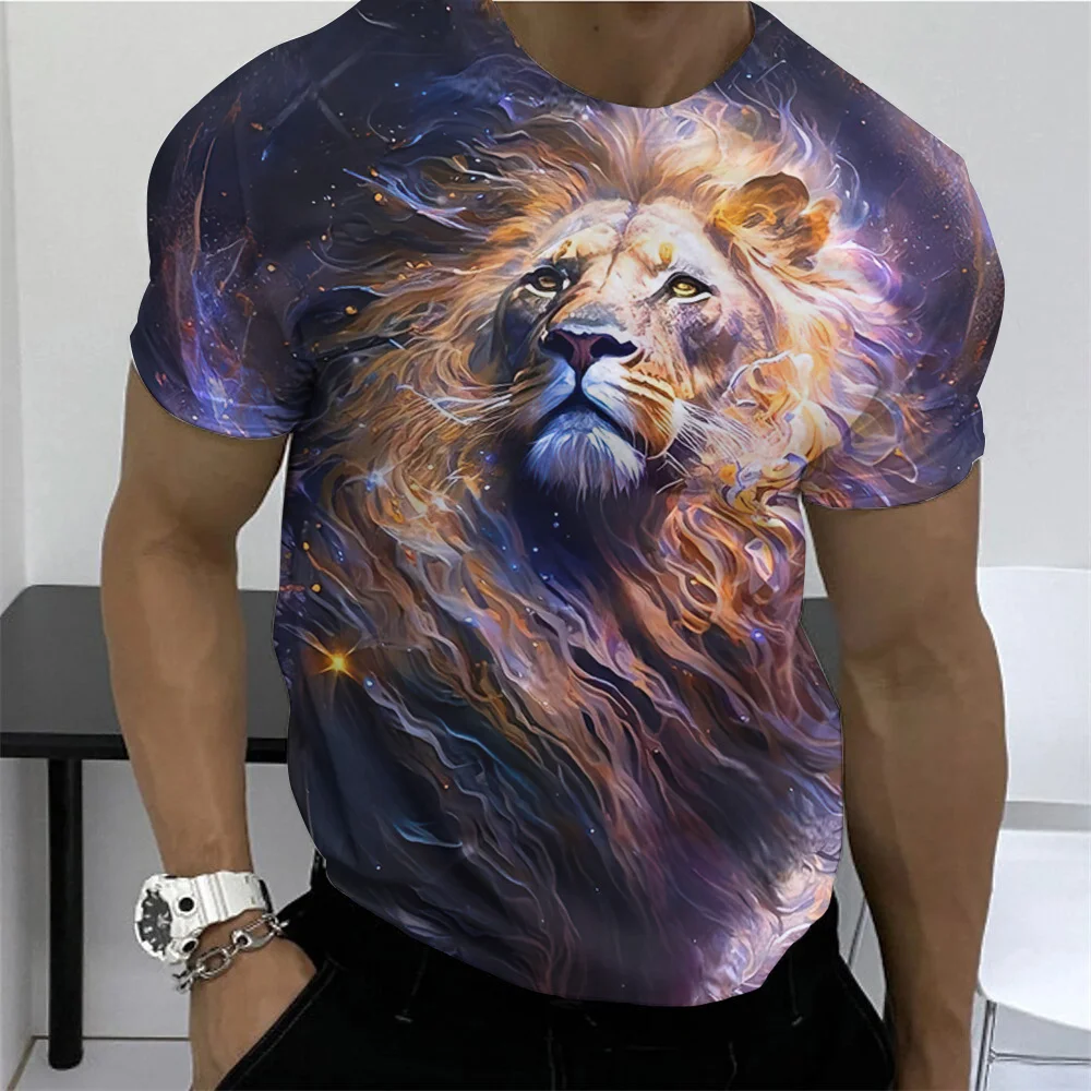 

3D Print Lion Shirt Men's T-shirt 2023 New Sweatshirt Summer O Neck Casual Short Sleeve Tees Mens Clothing Male Cool Streetwear