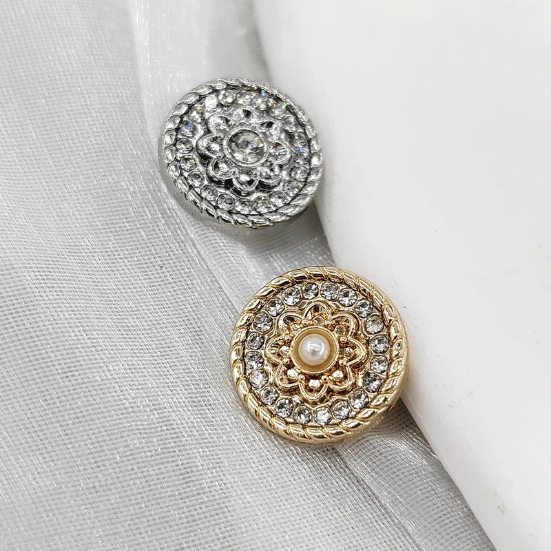 15/18/23MM Rhinestone Flower Shank Buttons Of Clothing High Quality Luxury Metal Round Fashion Decor Sewing Button For Women DIY