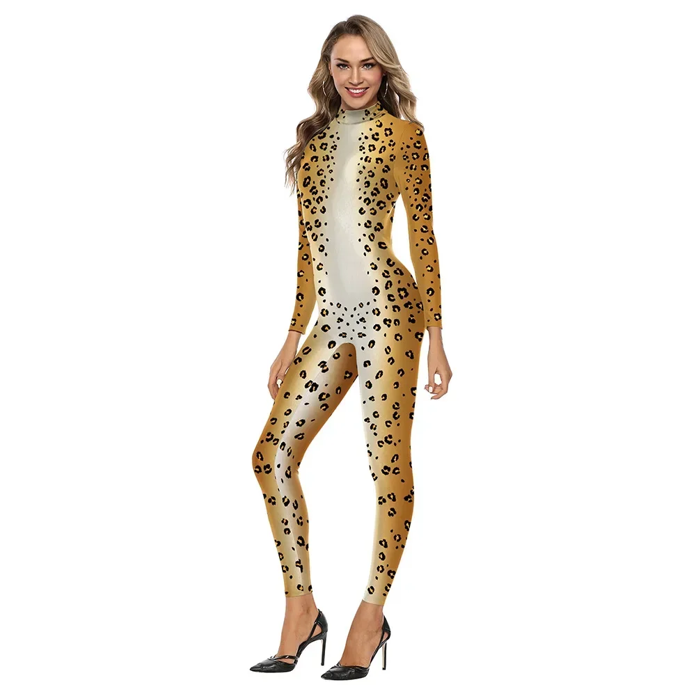 Women Men Animals Jaguar Panther 3D Print Jumpsuit Punk Style Elastic Tight Halloween Cosplay Costumes Party Role Play Outfit