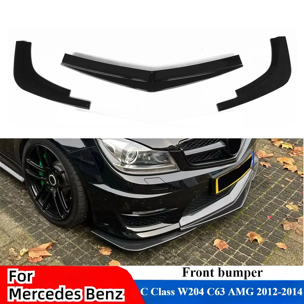 For Mercedes Benz C Class W204 C63 AMG Base Sedan 4-Door 2012-2014 Front Bumper Spoiler Lip Only Gloss Black Car Splitter Blade