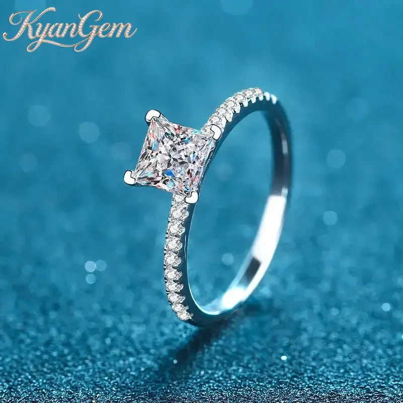KyanGem Platinum PT950 Micro Inlaid Diamond Rings Four Claw 1-2 Carat Princess Moissanite Fashionable Simple Ring