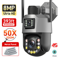 8MP 50X Zoom  iCsee APP Dual Lens  PTZ WIFI/4G IP Dome Camera Full Color AI Humanoid Detection Home Security CCTV Baby Monitor